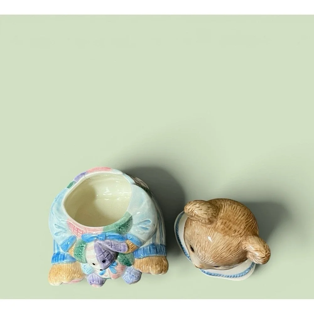 Fitz & Floyd‎ Hydrangea Bear 1993 Vintage Sugar Bowl With Lid Teddy Bear Pastel
